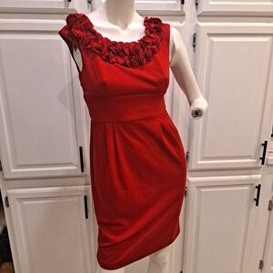 London Times Red Mini Dress W/Rosettes At Neckline